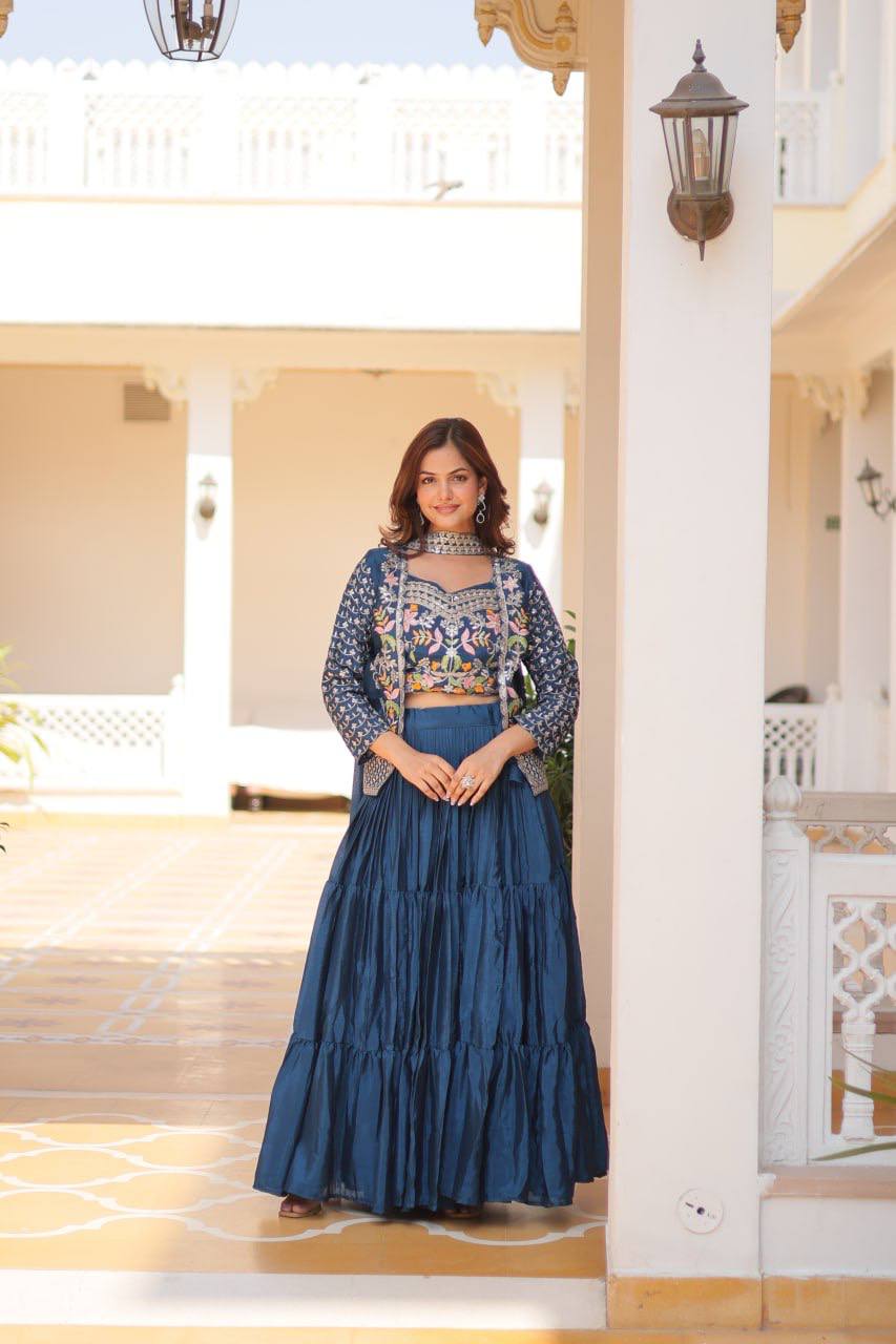 Vamika Designer Pure Chinon Festival Lehenga choli & koti
