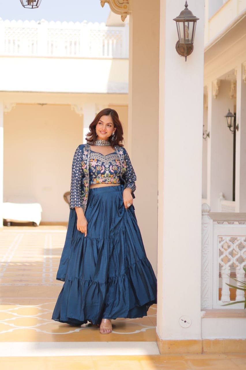 Vamika Designer Pure Chinon Festival Lehenga choli & koti