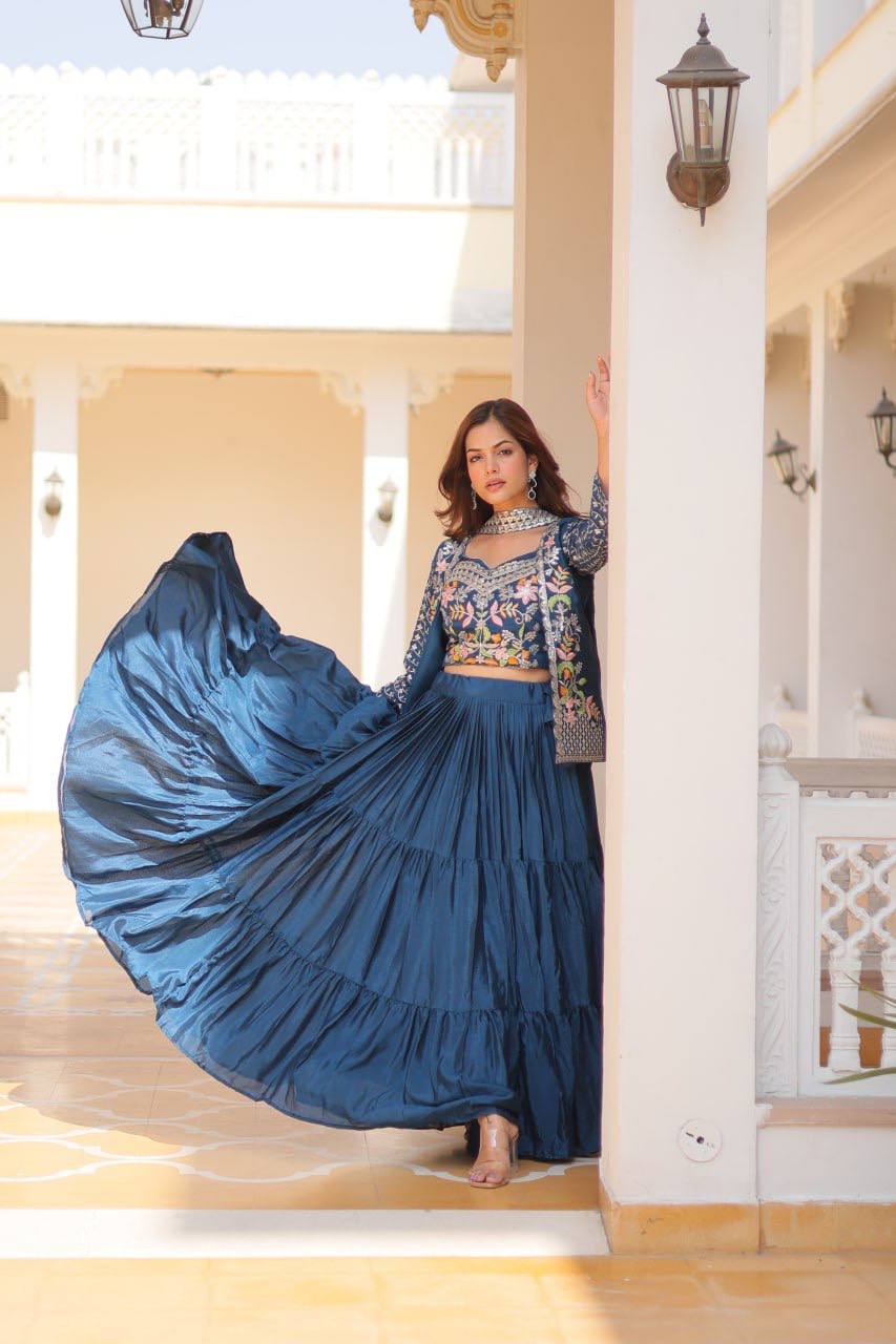 Vamika Designer Pure Chinon Festival Lehenga choli & koti