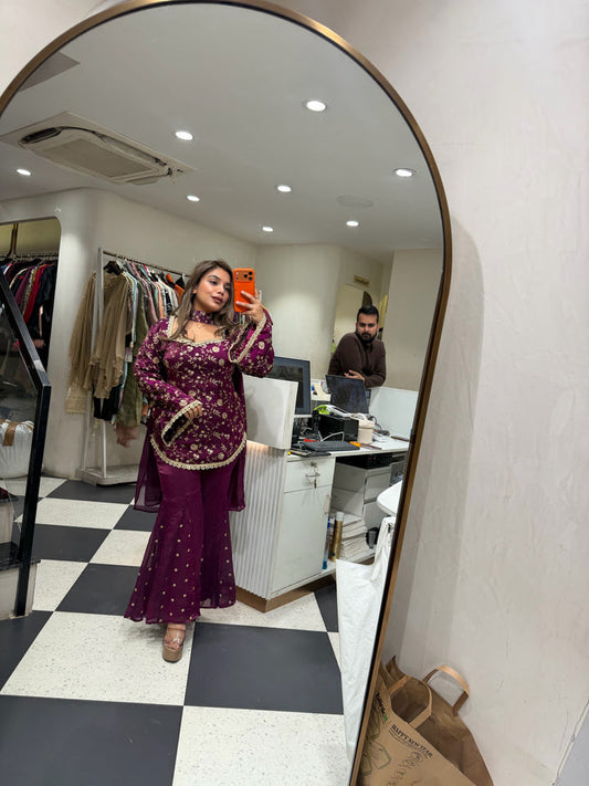 Zara Embroidered Sharara Suit Set