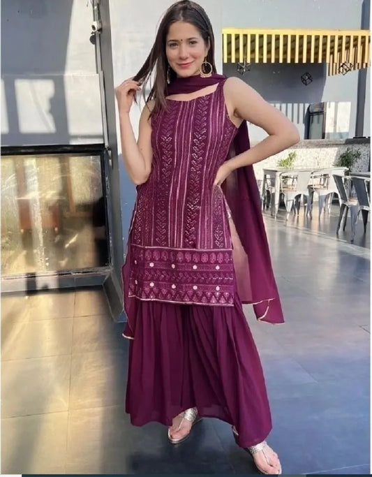 Aneri Heavy Pure Soft Georgette Sharara Set