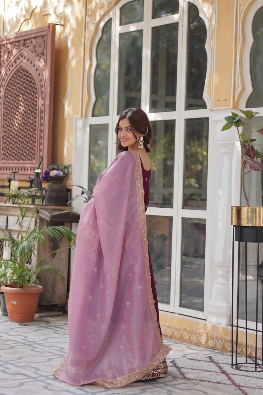 Maroon Majesty  Star Georgette  Gown