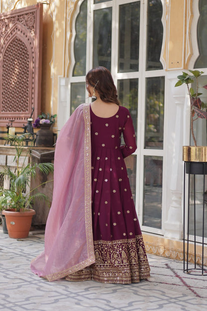 Maroon Majesty  Star Georgette  Gown