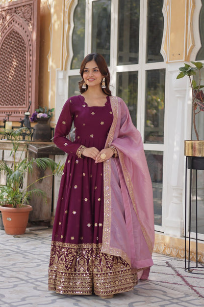Maroon Majesty  Star Georgette  Gown