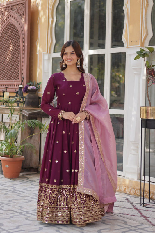 Maroon Majesty  Star Georgette  Gown
