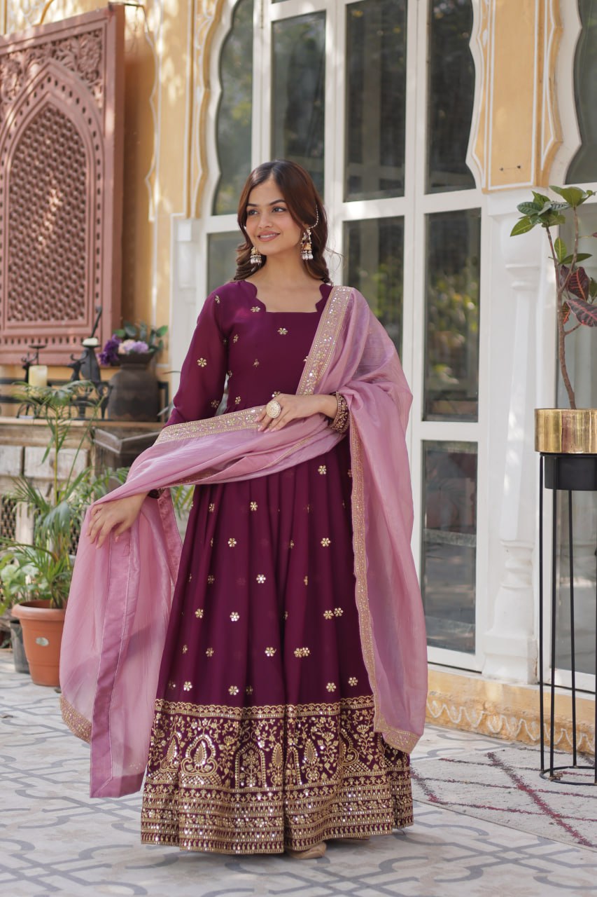 Maroon Majesty  Star Georgette  Gown