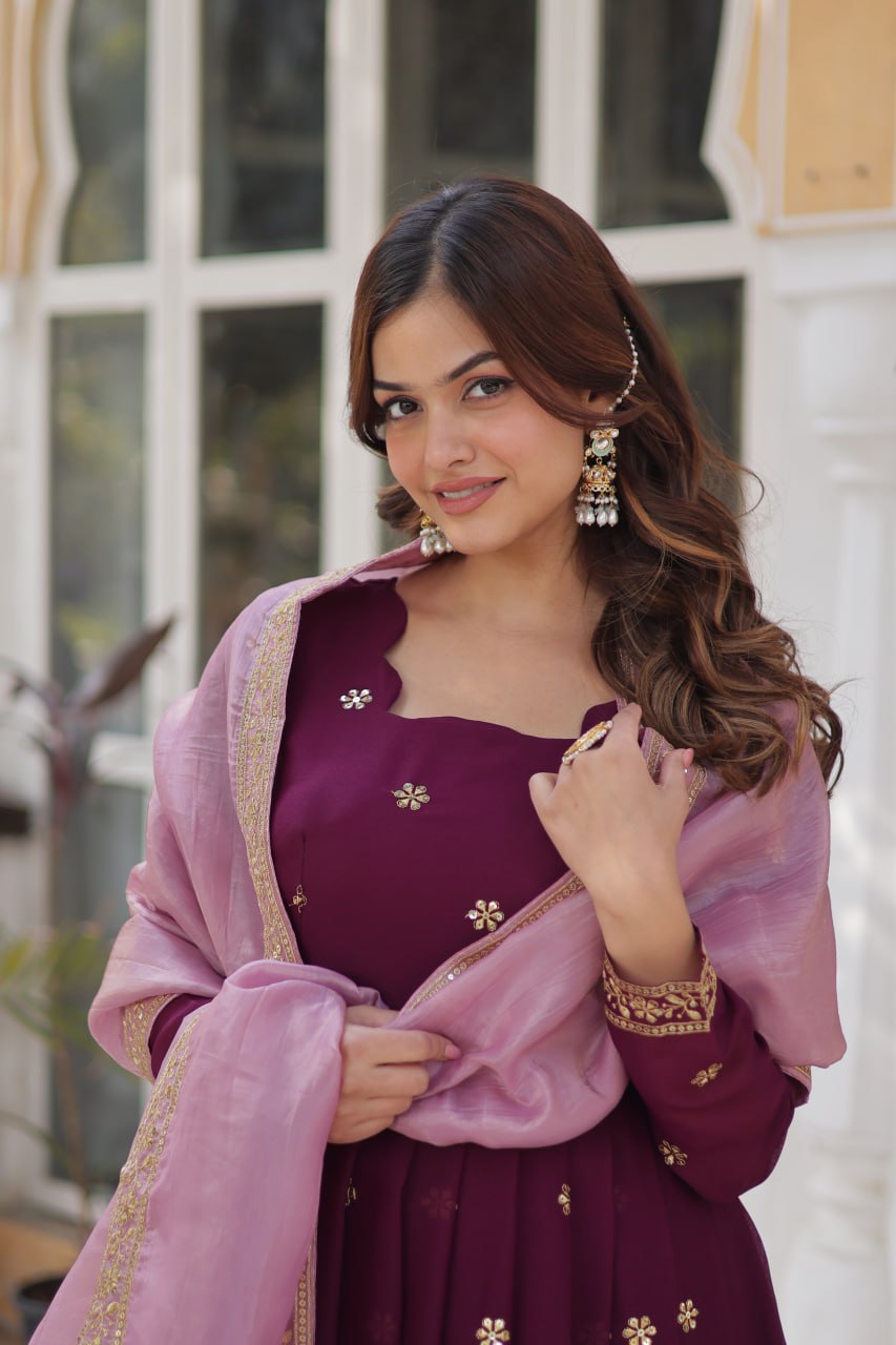 Maroon Majesty  Star Georgette  Gown