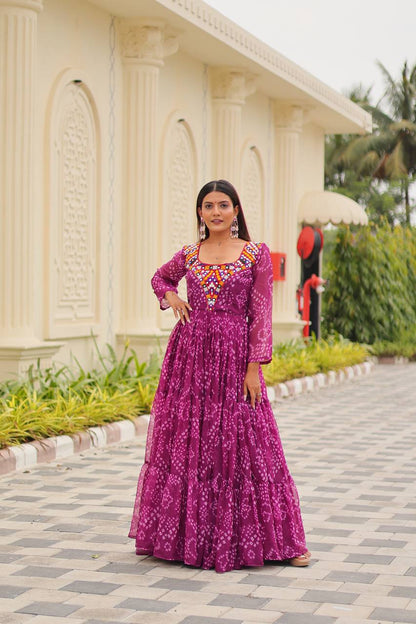 Suhani Raas Ready Bandhej   with Mirror Patch  Gown