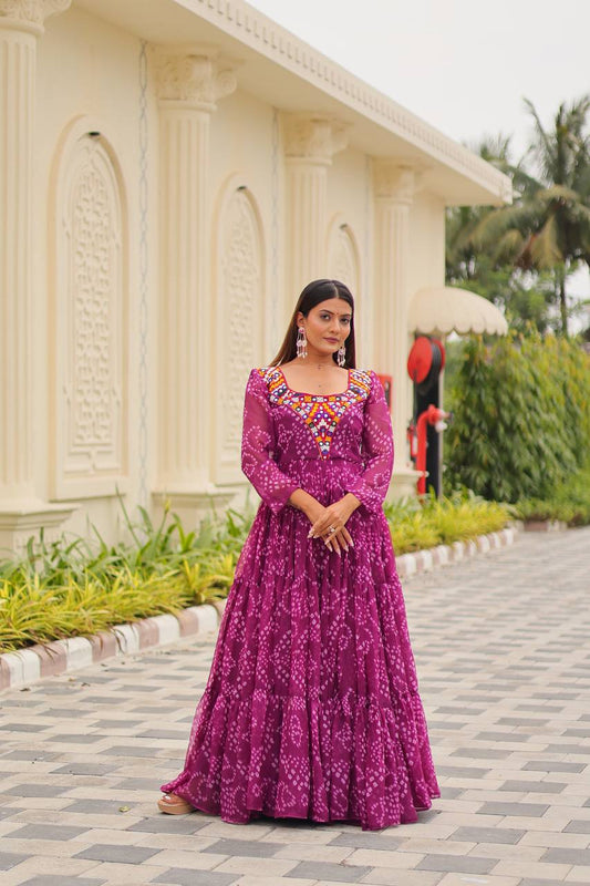Suhani Raas Ready Bandhej   with Mirror Patch  Gown