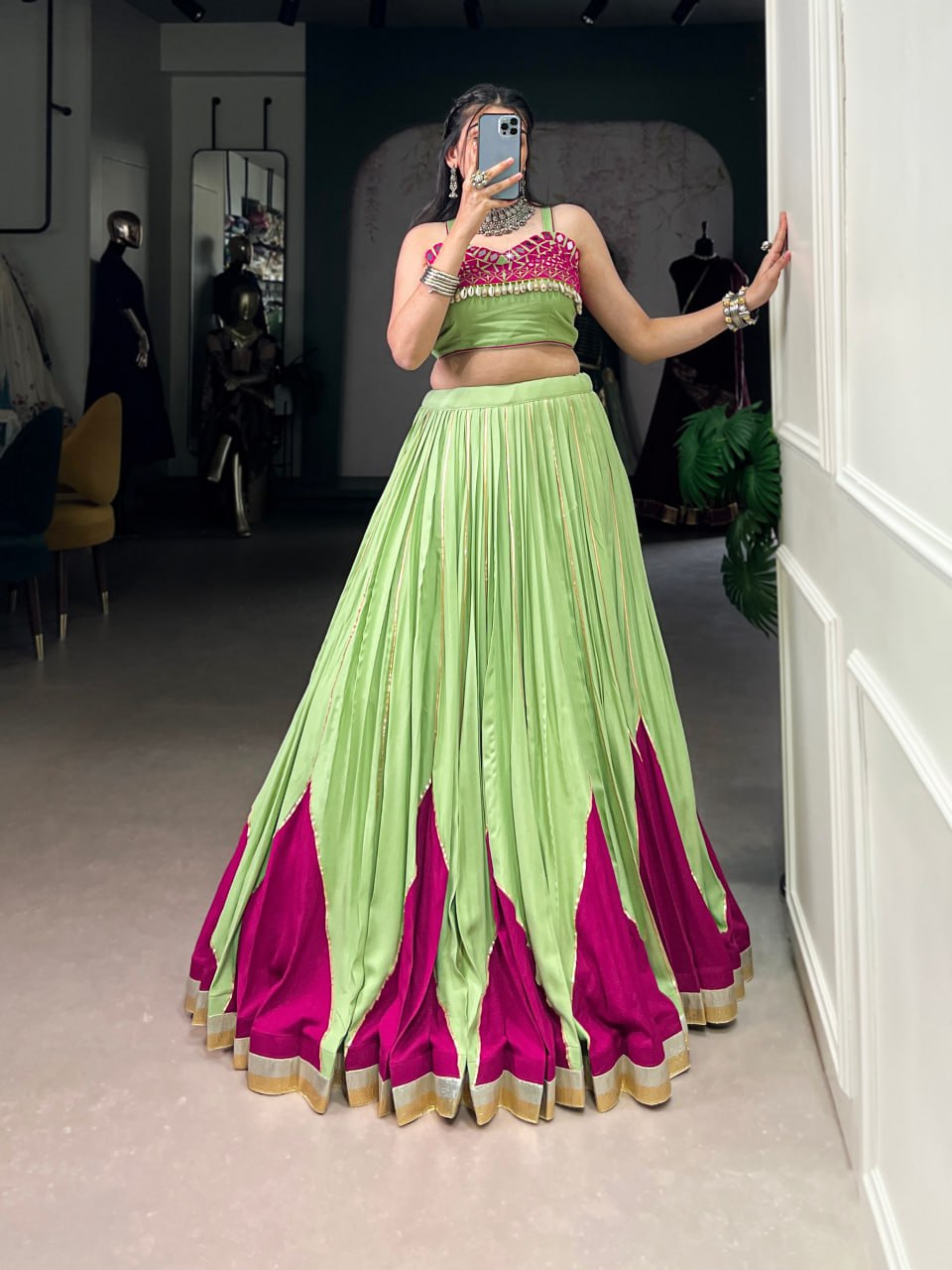 Mehreen Radiance  Lime Green & Magenta Glow Lehenga Set