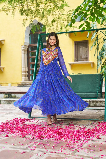 Rangriti Vibe Bandhani with Kutchi Work  Navratri Gowns