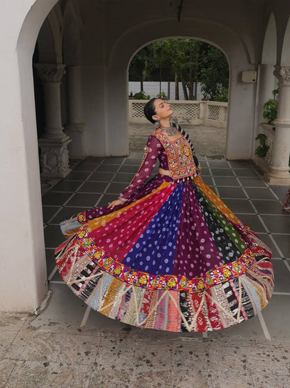 RangRaas Royal: Multicolor Bandhani Navratri Lehenga Set