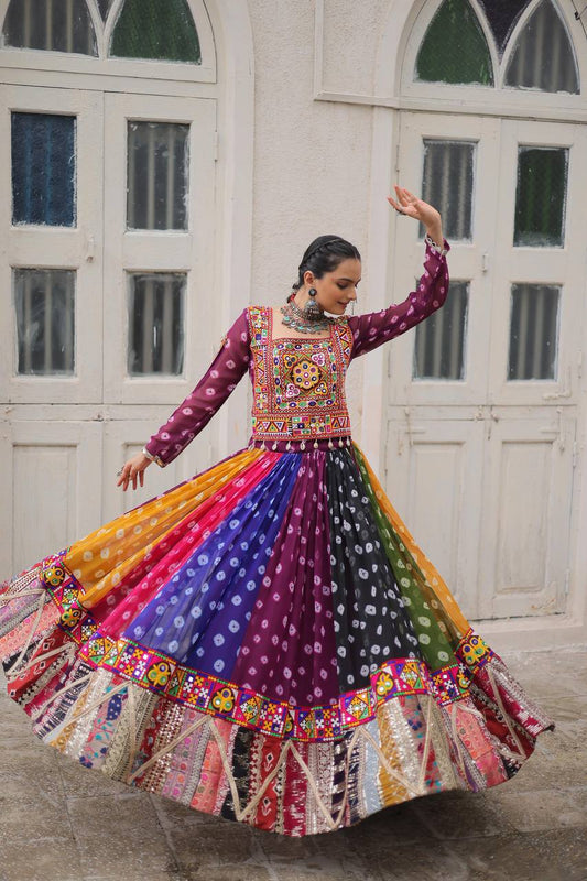 RangRaas Royal: Multicolor Bandhani Navratri Lehenga Set