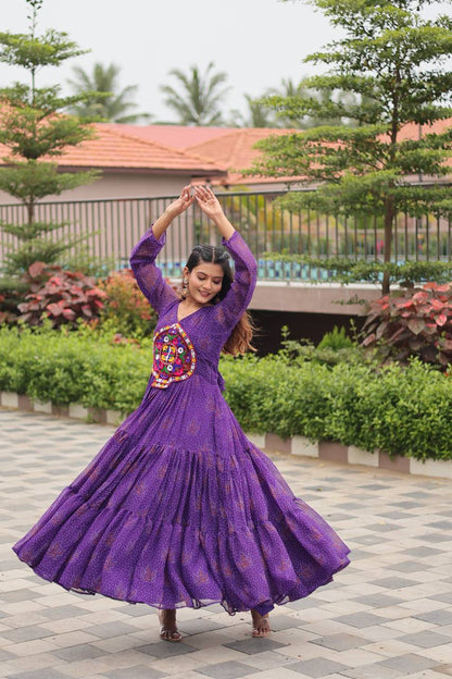 Reeva  Royal  Mirror Patch Bandhani Navratri Gown