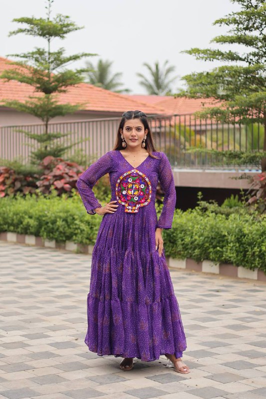 Reeva  Royal  Mirror Patch Bandhani Navratri Gown