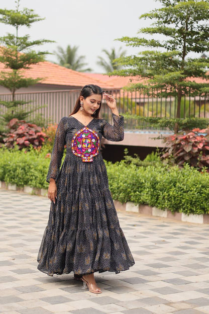 Reeva  Royal  Mirror Patch Bandhani Navratri Gown