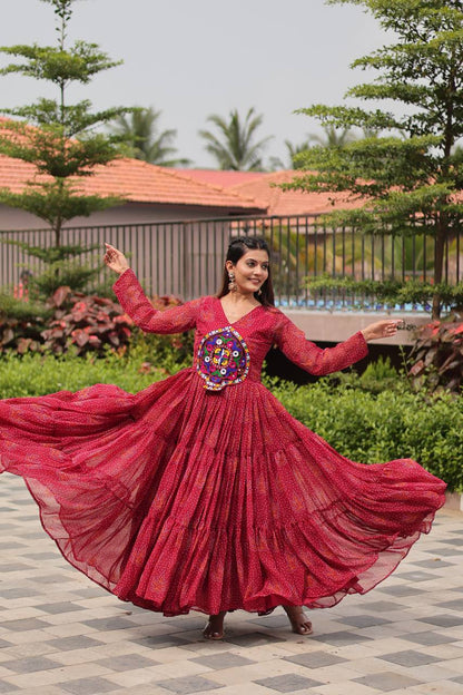 Reeva  Royal  Mirror Patch Bandhani Navratri Gown