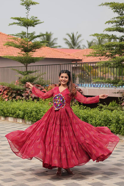 Reeva  Royal  Mirror Patch Bandhani Navratri Gown