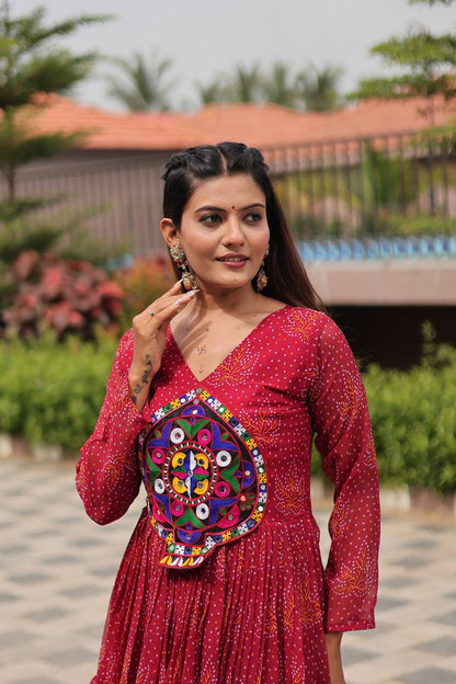 Reeva  Royal  Mirror Patch Bandhani Navratri Gown