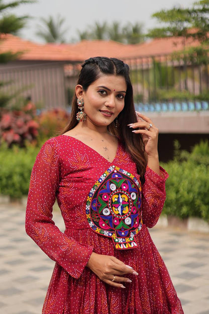 Reeva  Royal  Mirror Patch Bandhani Navratri Gown