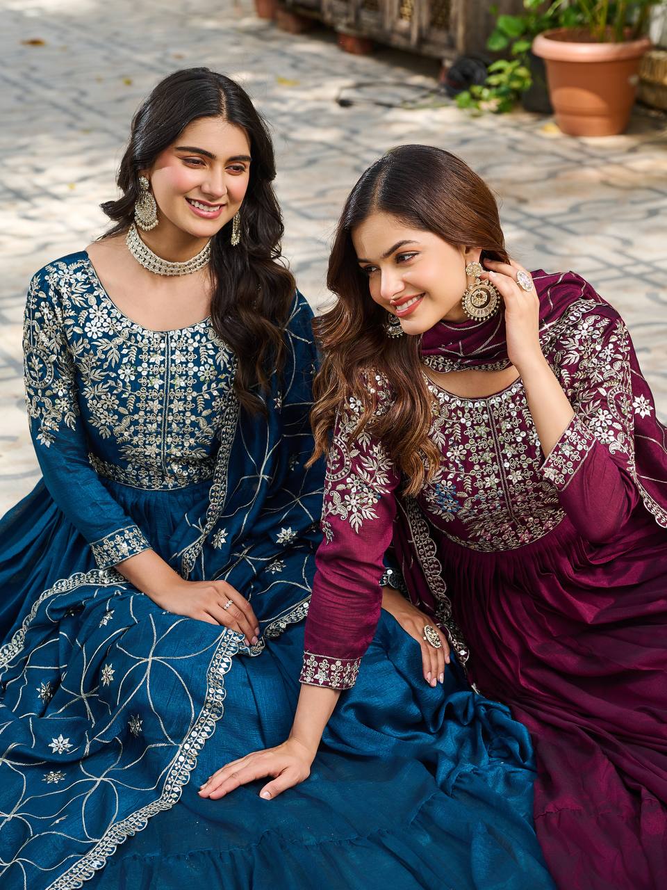 Prishaaya pure Vichitra silk Long Gown & Hevy Duptta set
