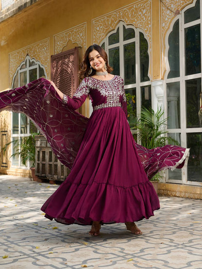 Prishaaya pure Vichitra silk Long Gown & Hevy Duptta set