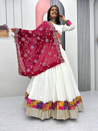 Raangvati White Mirror & Patchwork Lehenga with Maroon Embroidered Dupatta