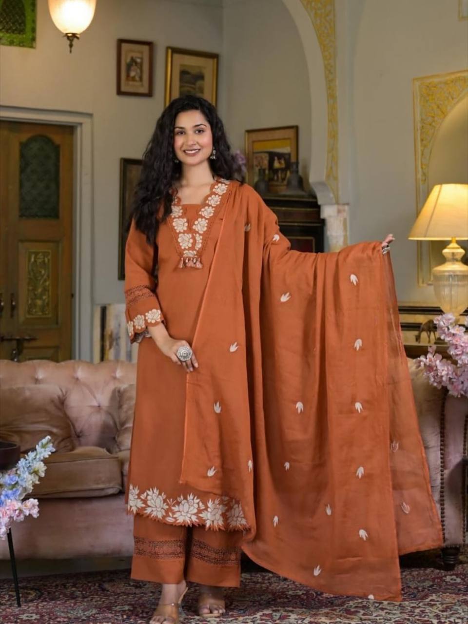 Vanya’s Ethnic Glow  Rust Orange Suit
