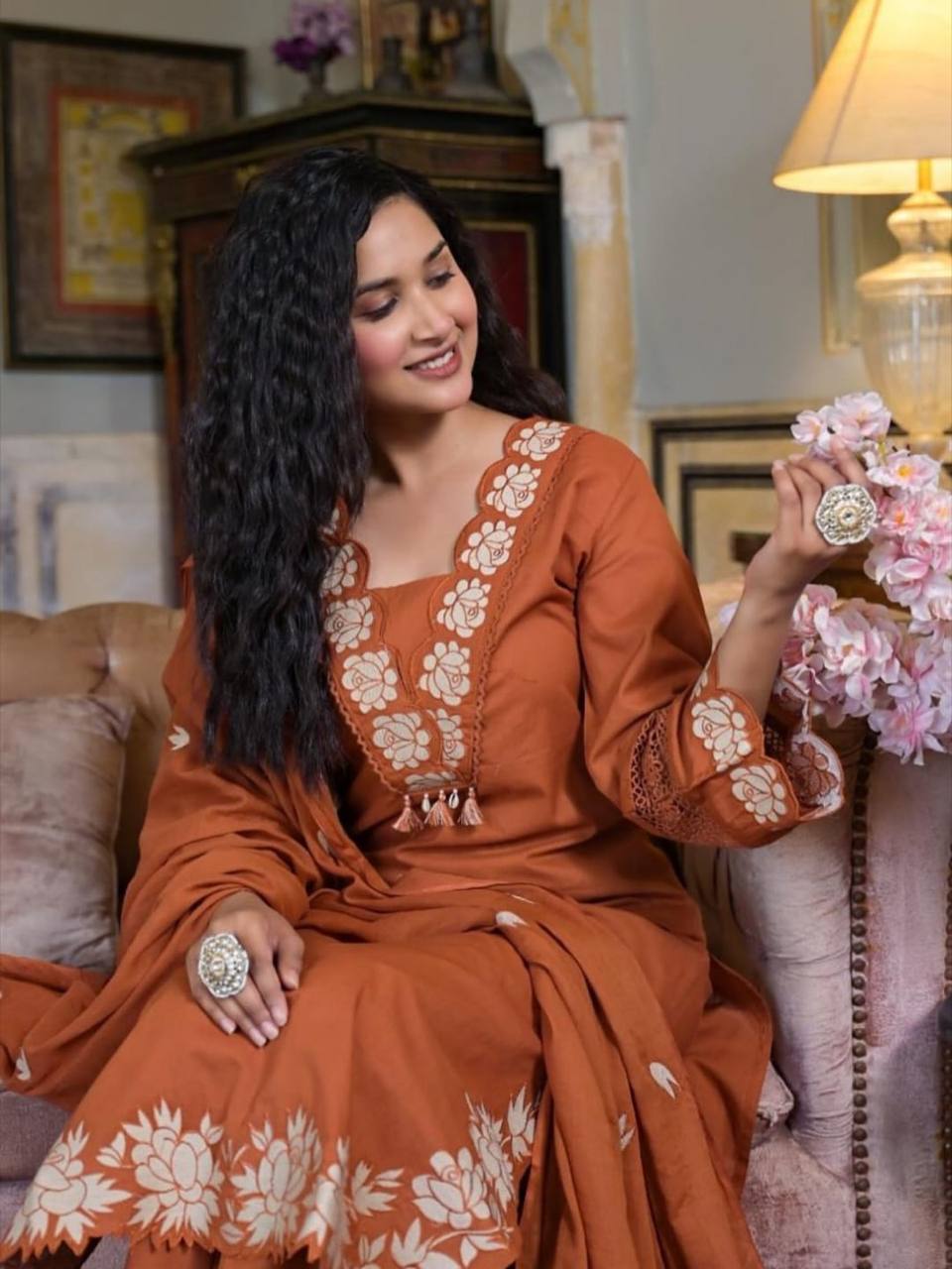 Vanya’s Ethnic Glow  Rust Orange Suit