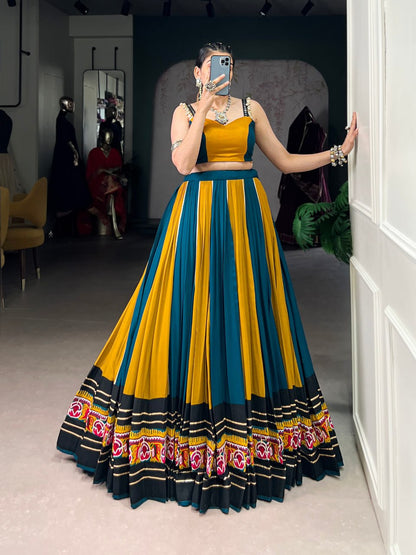 Vionaa’s Dandiya Delight: Mustard & Teal with Gold Detailing Lehenga Choli