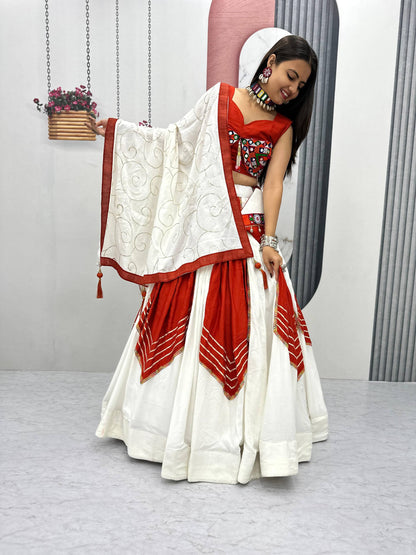 Elvisha   in Red & White Mirror-Work Navratri Lehenga