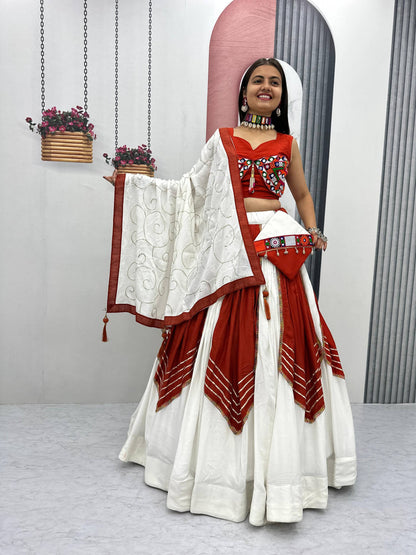 Elvisha   in Red & White Mirror-Work Navratri Lehenga