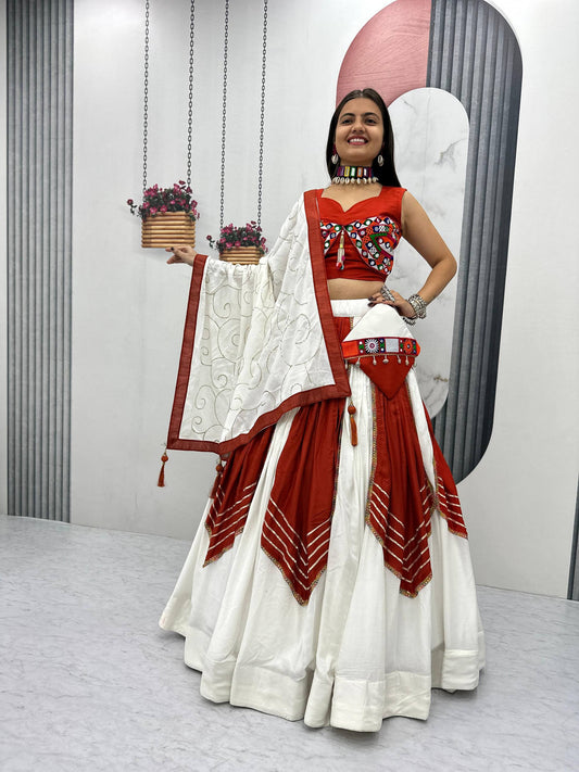 Elvisha   in Red & White Mirror-Work Navratri Lehenga