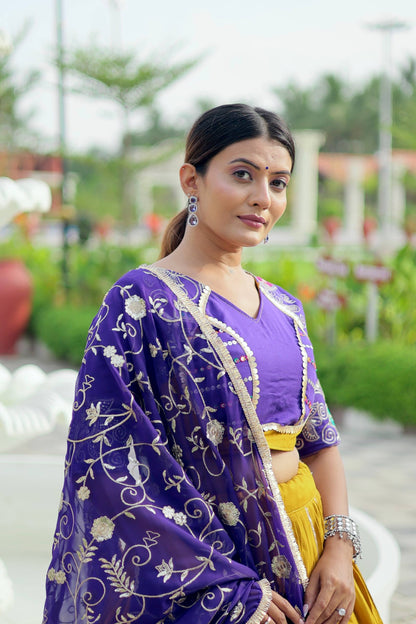 Royal Charm in Mustard & Purple Elegant  Look Lehenga Set