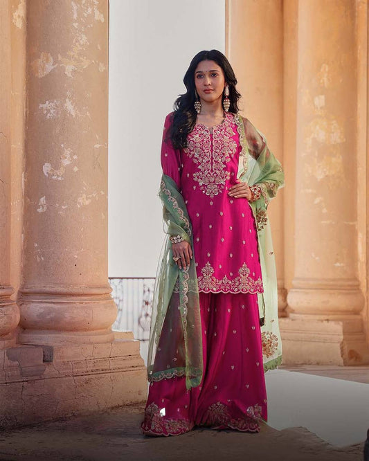 Zoya Magenta Mint Royal Charm Pink Plazzo Suit Set