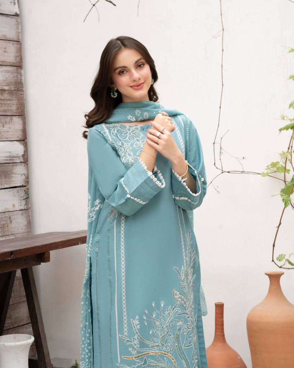 Aira  Serene Aqua Grace Plazzo Suit Set