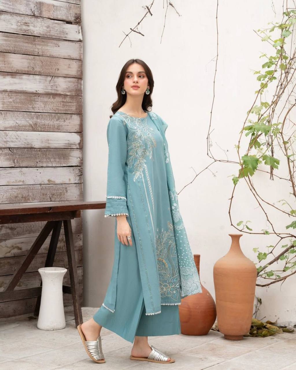 Aira  Serene Aqua Grace Plazzo Suit Set