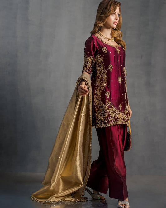 Mahira Maroon With  Gold Royal Elegance Salwar Set