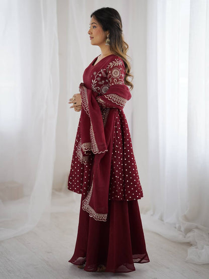 Avni in Maroon Majesty  Mirror Work Anarkali Glam