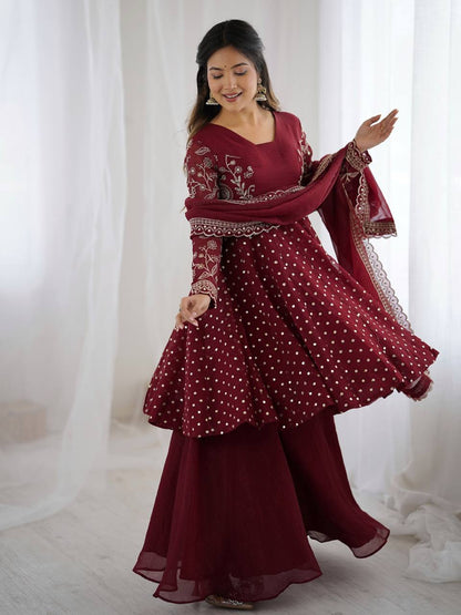 Avni in Maroon Majesty  Mirror Work Anarkali Glam