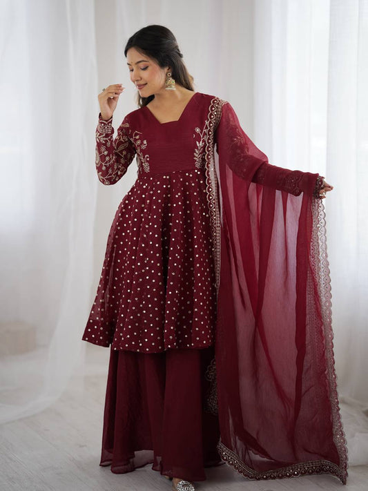 Avni in Maroon Majesty  Mirror Work Anarkali Glam
