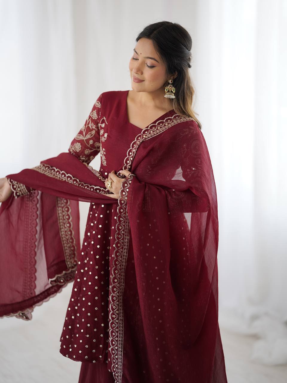 Avni in Maroon Majesty  Mirror Work Anarkali Glam