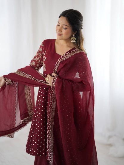 Avni in Maroon Majesty  Mirror Work Anarkali Glam