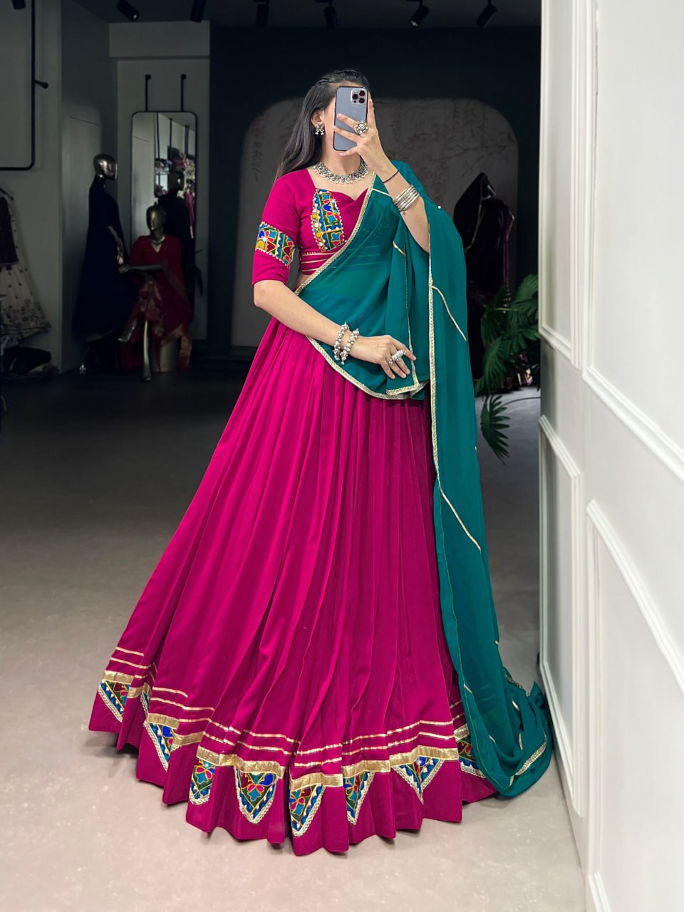 Magenta Grace with Teal Charm  Festive Lehenga Set