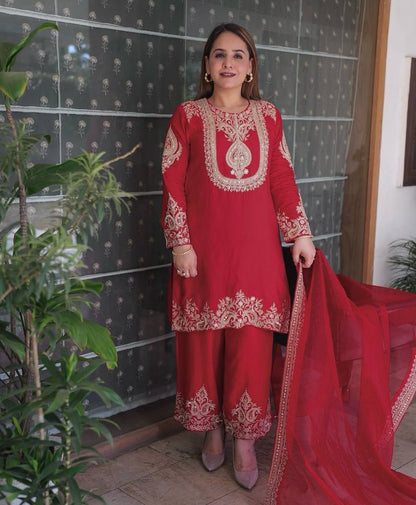 Zara Crimson Gold Elegance Suit Set