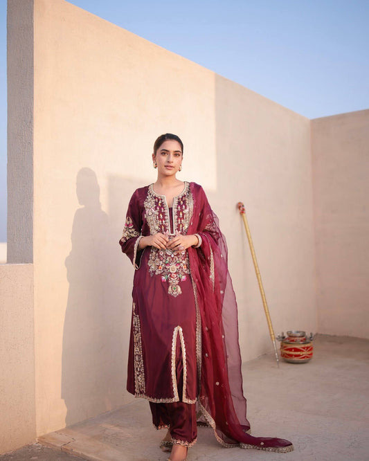 Mahira in Plum Elegance  Embroidered Kurta Set