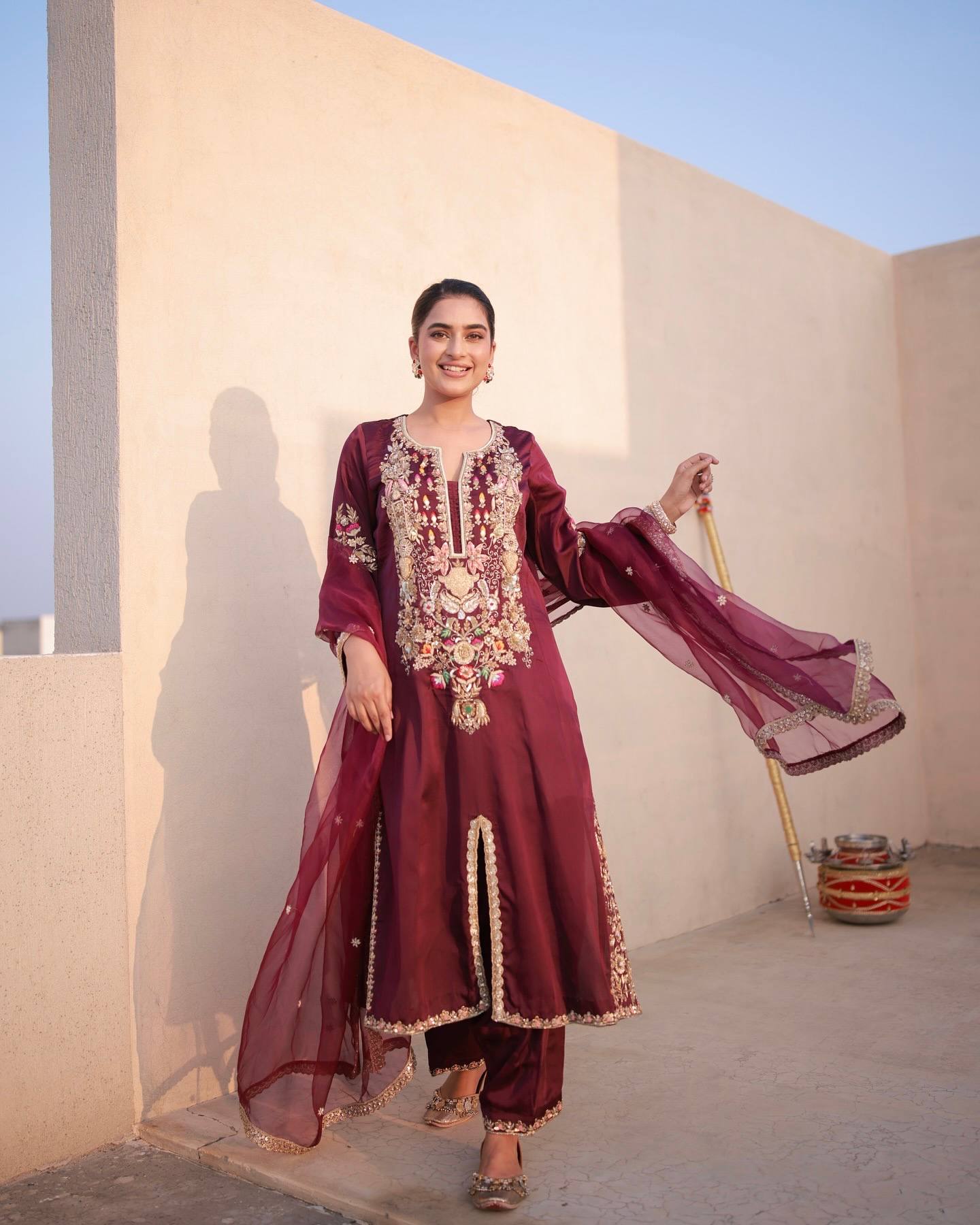 Mahira in Plum Elegance  Embroidered Kurta Set