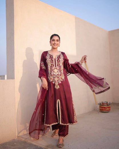 Mahira in Plum Elegance  Embroidered Kurta Set