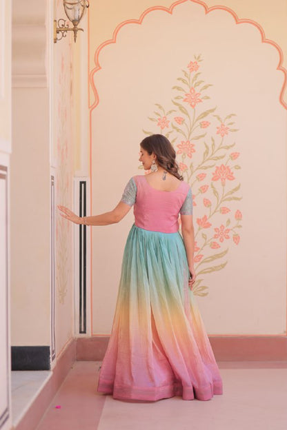 Royal Multicolor Bloom Readymade Designer Gown