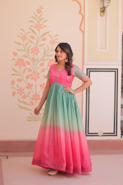Royal Multicolor Bloom Readymade Designer Gown